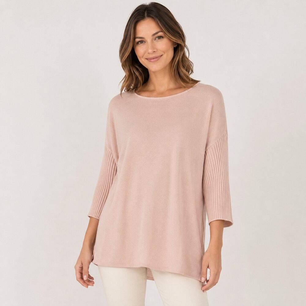 Peruvian Connection XL Boxy Sweater Tunic Pima Modal Pink Boatneck Pullover